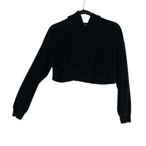 Pretty Little Thing Velour Hooded Crop Top Women Size US 4 Black Pullover